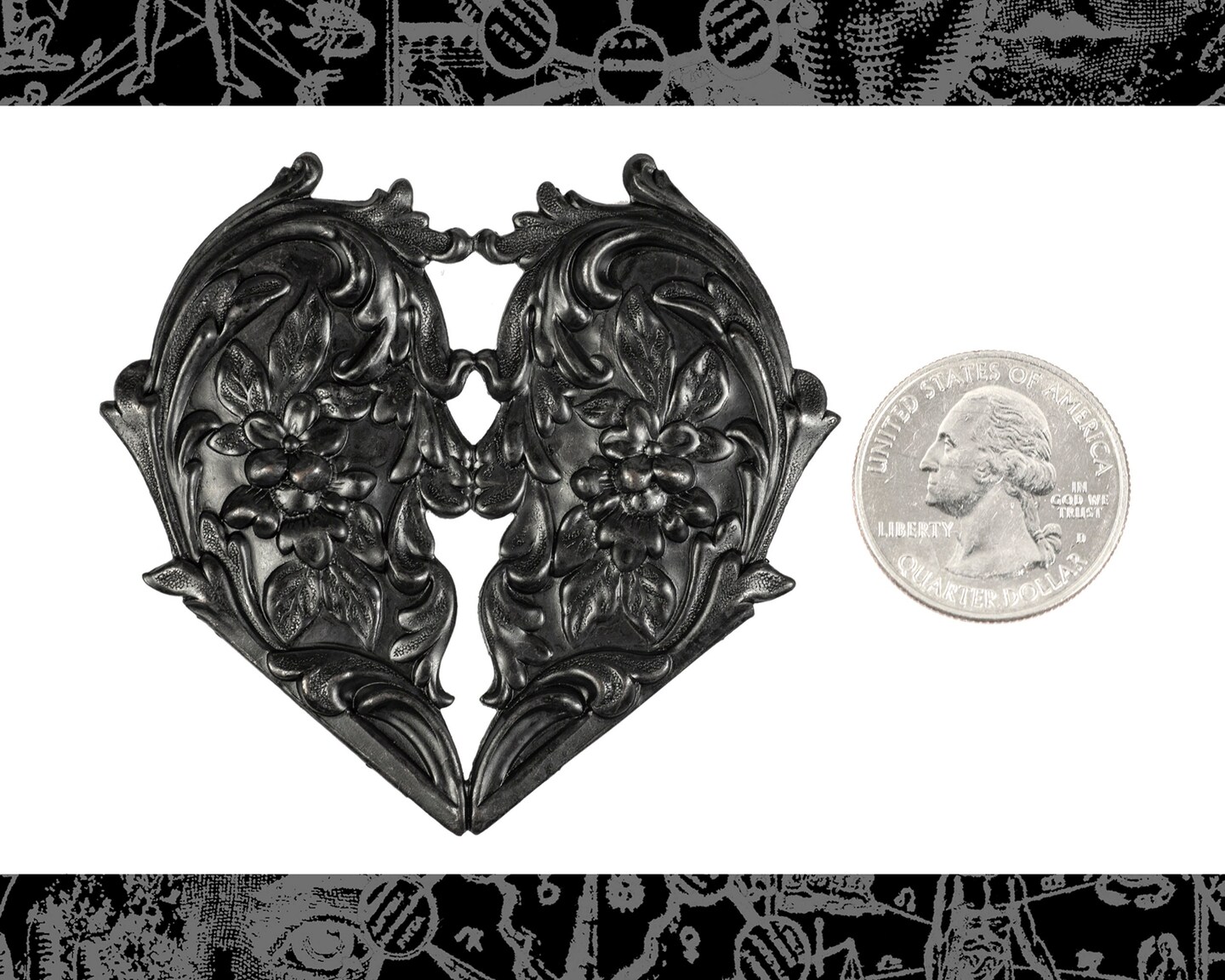 Black Plated Brass Floral Filigree Victorian Heart Pendant - BB-P02