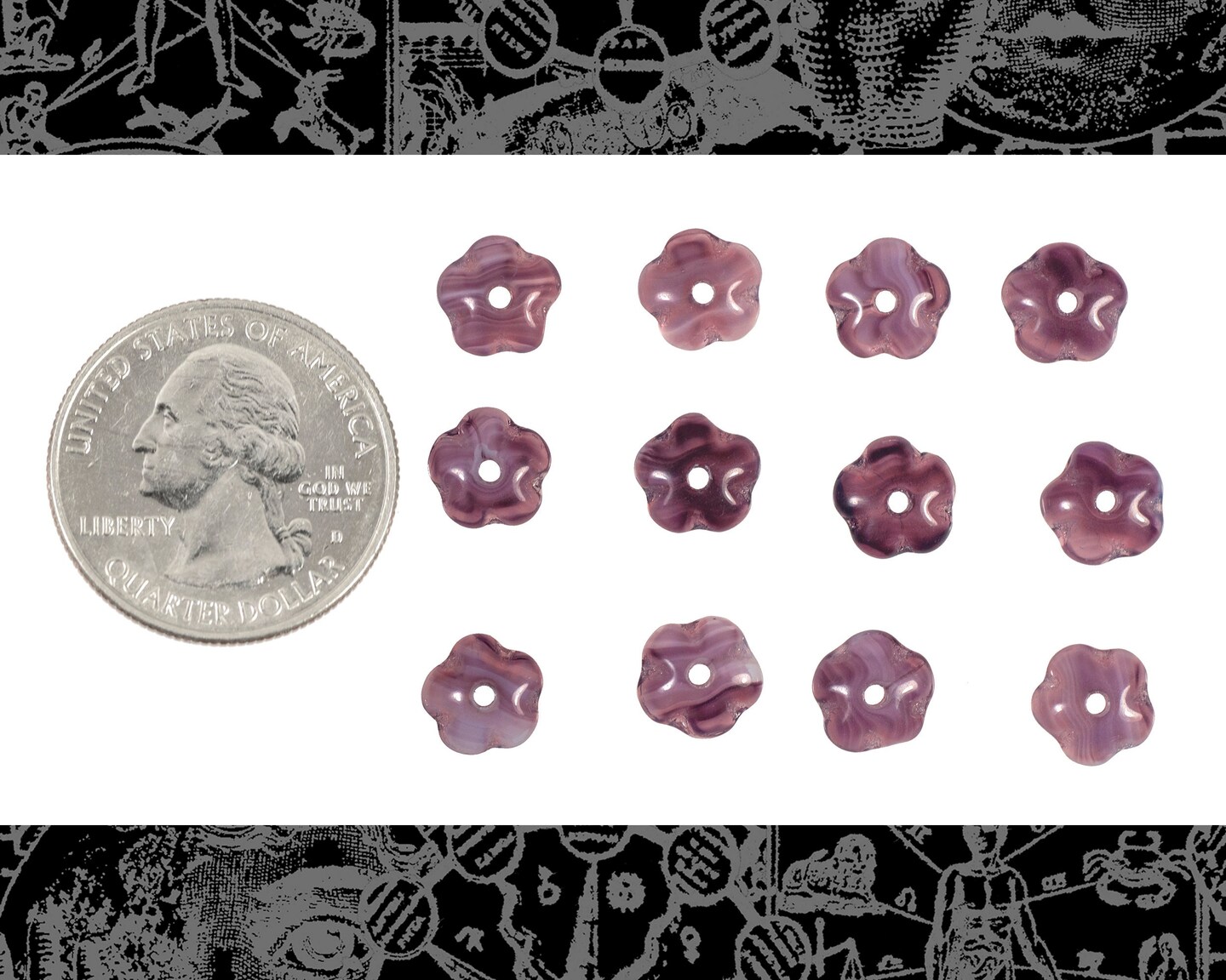 7mm Center Hole German Purple Glass Open Flower Beads - 12 Beads - XXX - GB-FB23