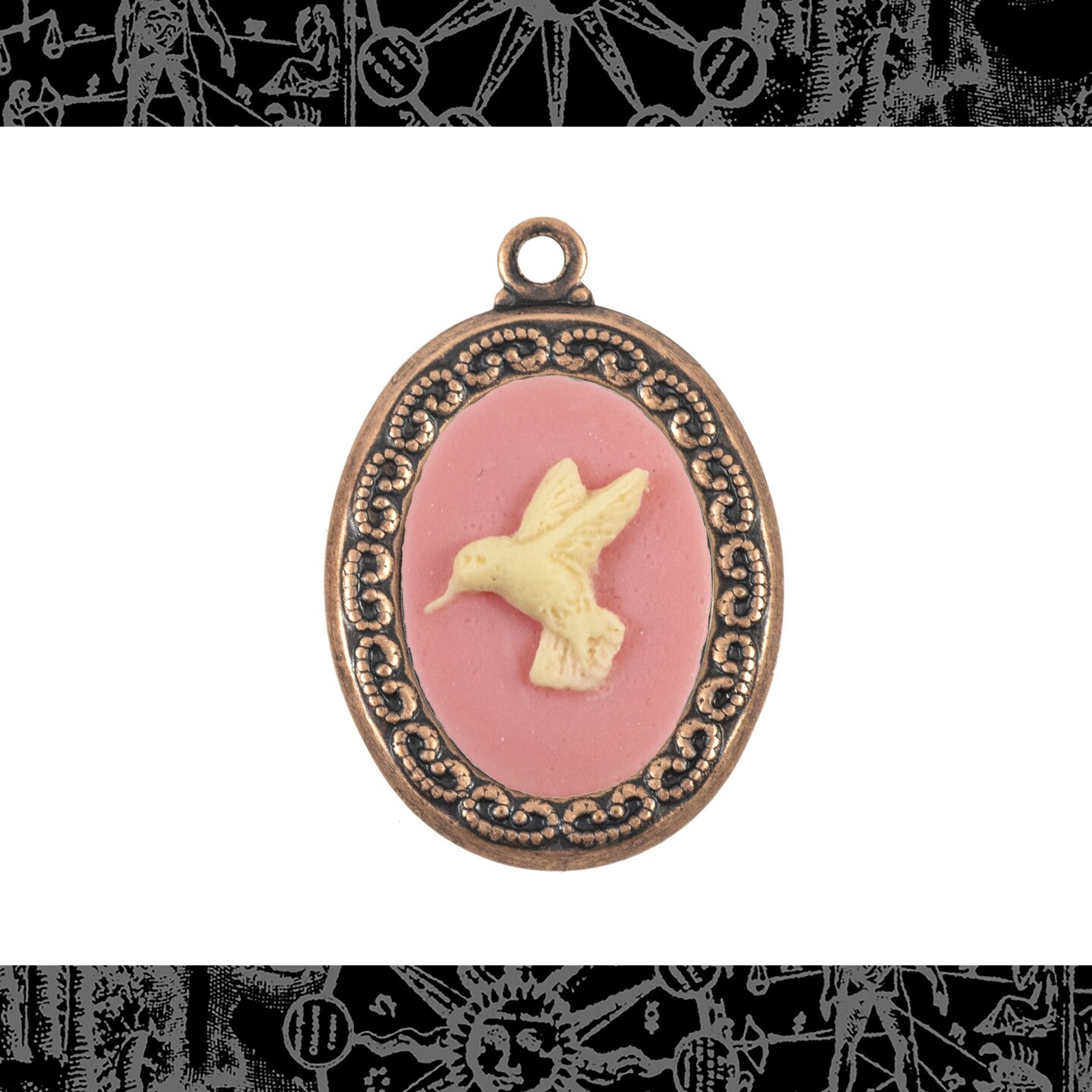 Pink and Cream Mirror Image Hummingbird Cameos 13mm x 18mm - Set of 6 - Three Pairs - CAM199