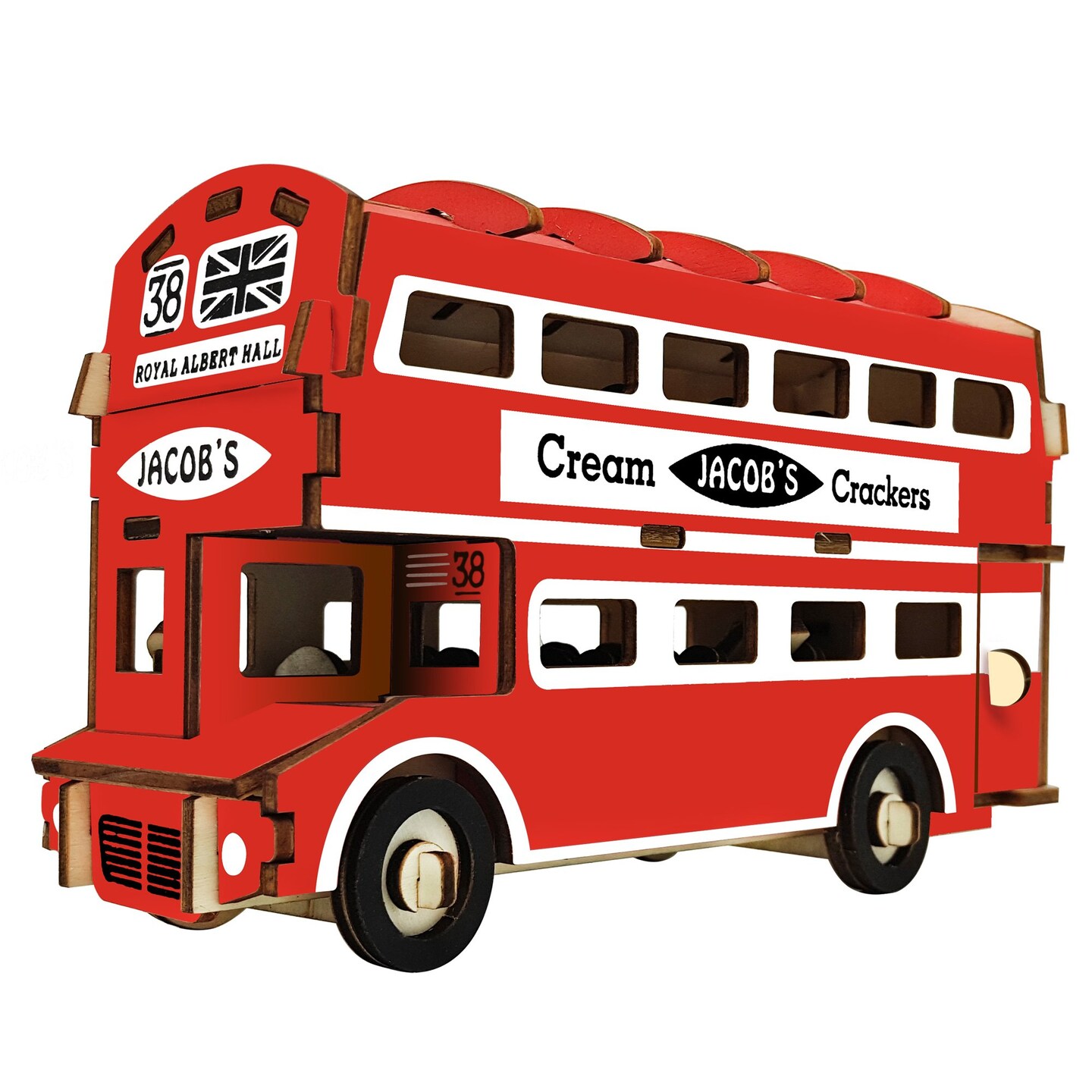 Double-Decker London Bus Model Kit - Wooden Laser-Cut 3D Puzzle (94 Pcs)