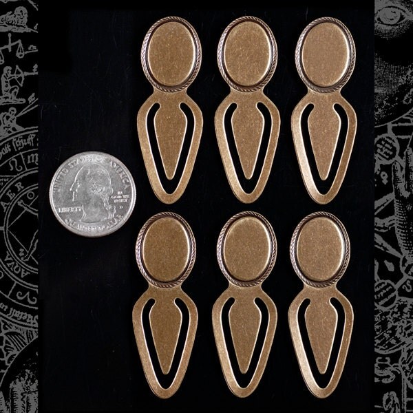 Antiqued Brass - 18mm x 13mm - Cameo Blank Bookmarks - Set of Six - XXX - AB-OD01