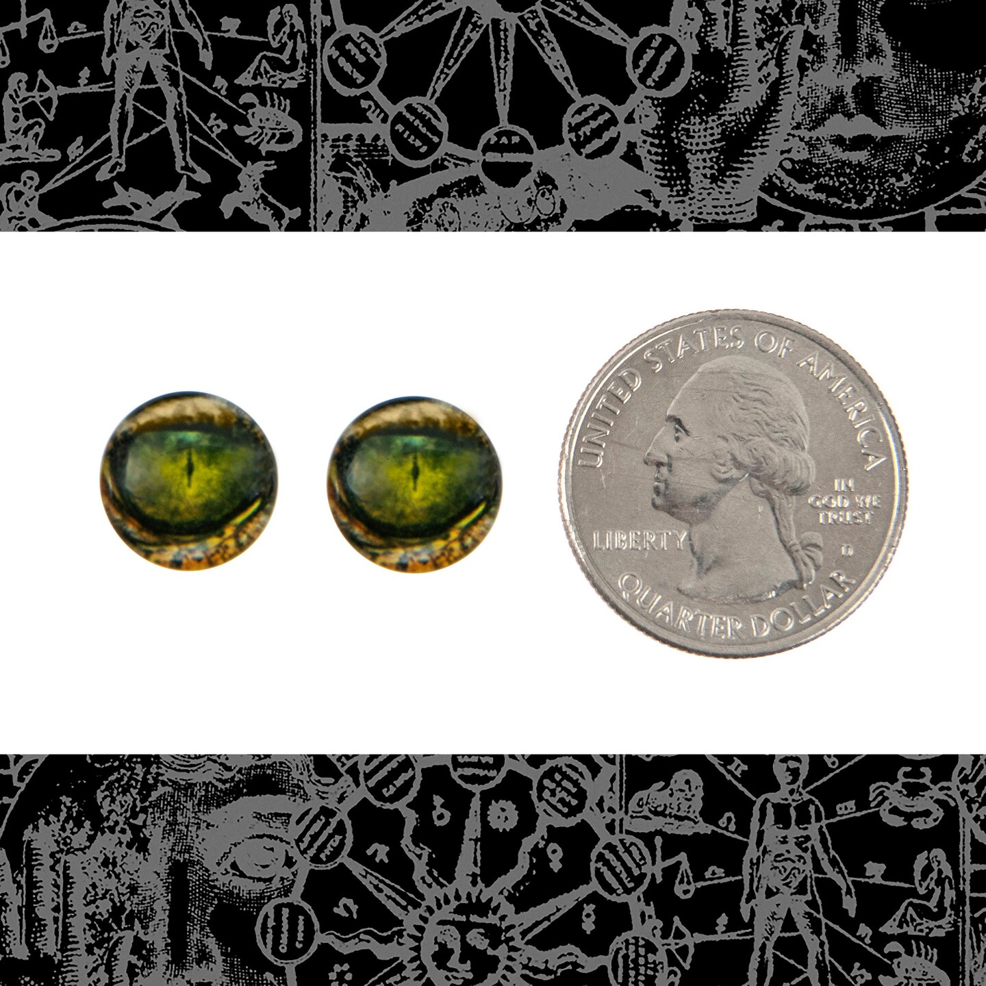12mm Round Green Glass Snake Eye Cabochons - Set of Two - CAB43