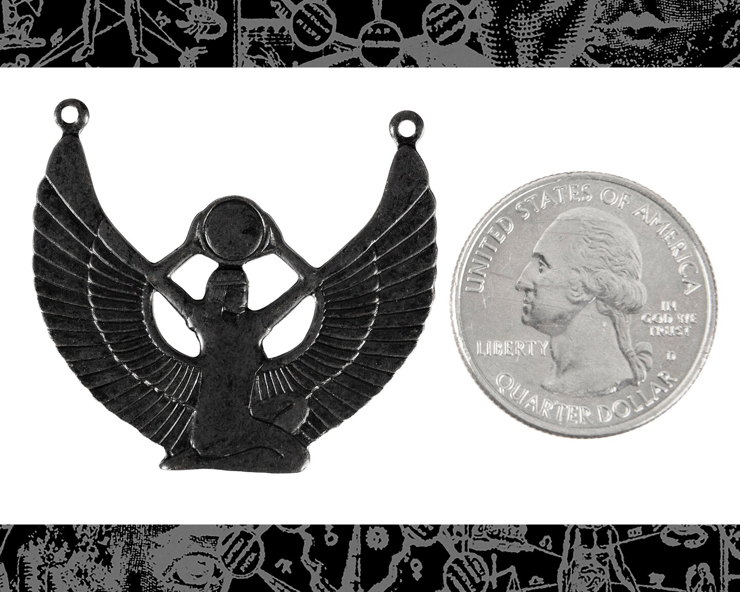 Black Plated Brass Winged Egyptian Goddess Pendant - BB-P33
