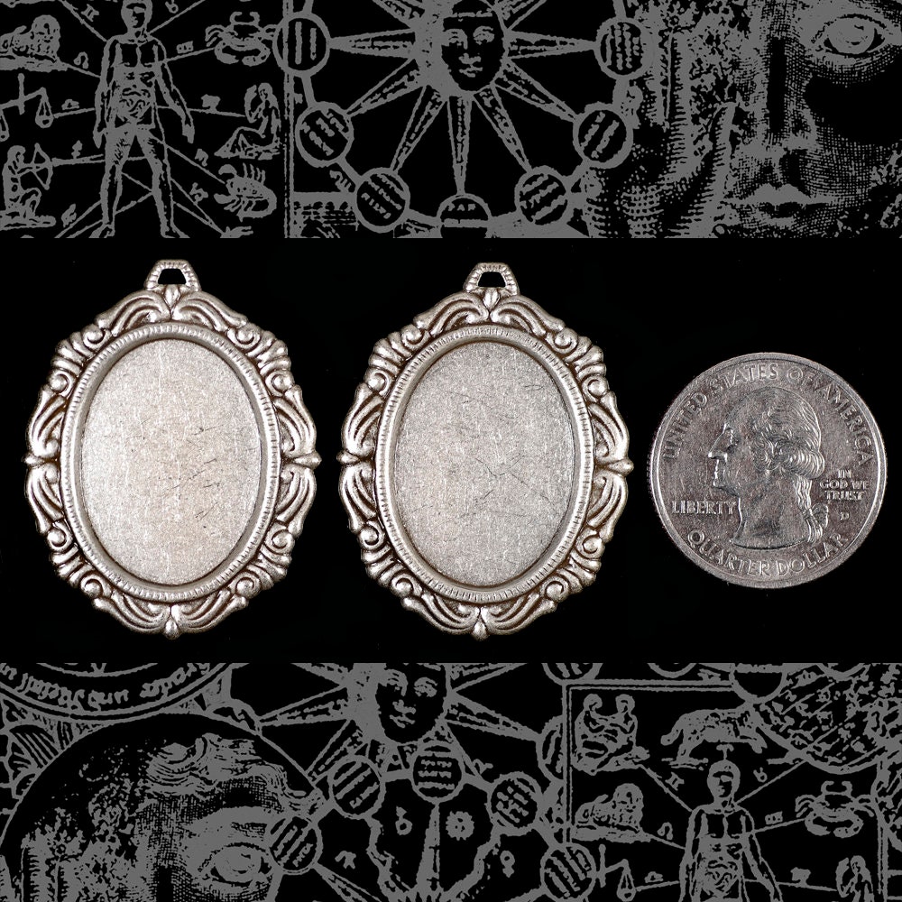 Vintage Swirled Filigree Antiqued Silver Plated Brass Cameo Frames for 24mm x 18mm - Set of Two - S-F31