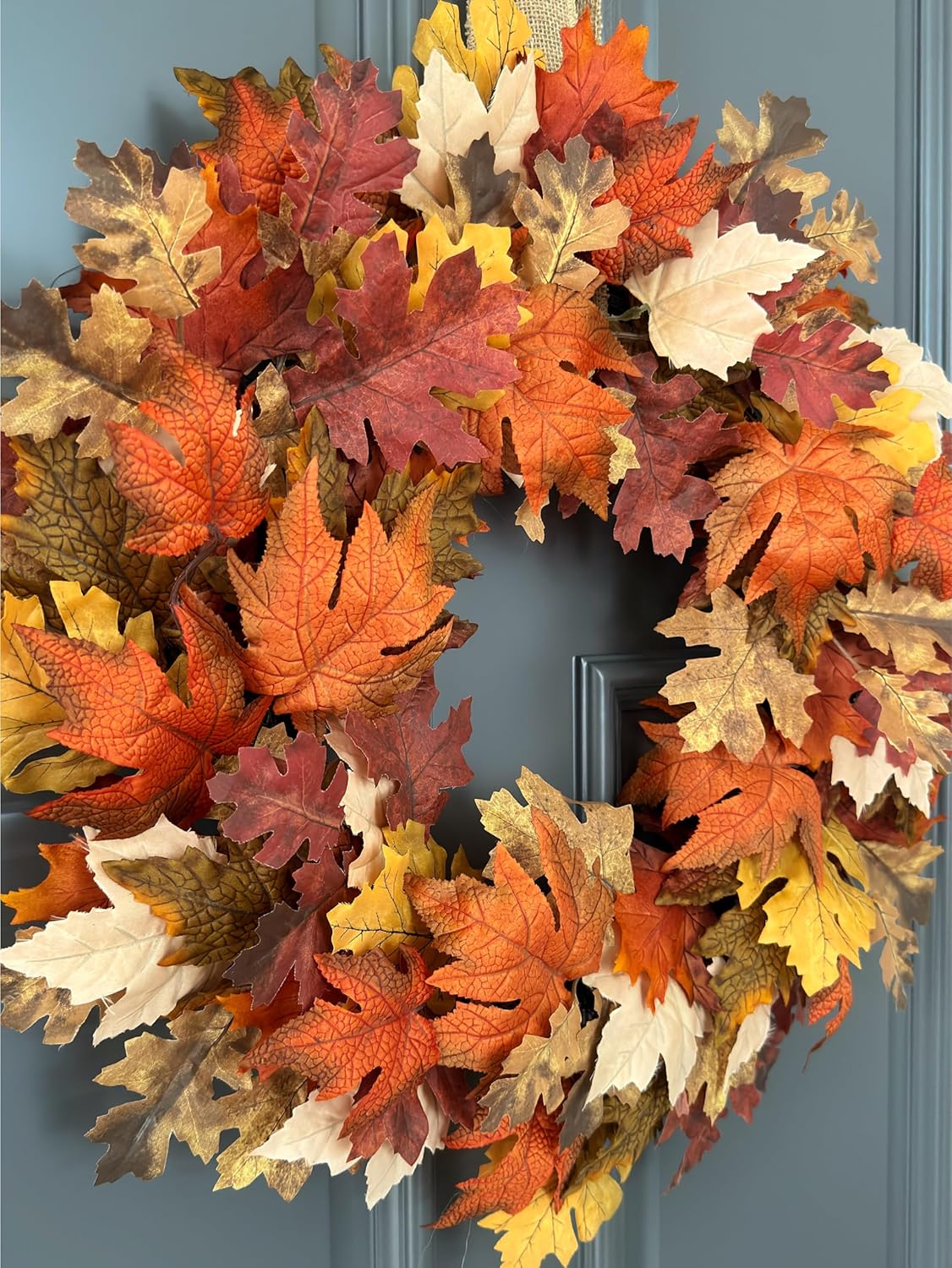Fall Wreath for Front Door, Orange Faux Maple Leaves Wreath, Fall Front Door Decor, Fully Handmade, 2024 New