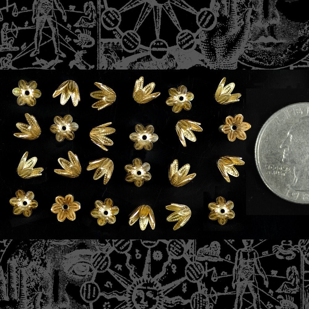 Raw Brass Leafy Brass Bead Caps 6mm - Set of 24 - B-BC06