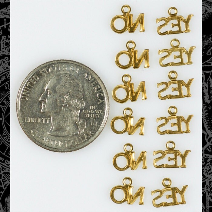 Set of Twelve Raw Brass Stamping Yes and No Charms Six Yes and Six No Charms - B-CSet03