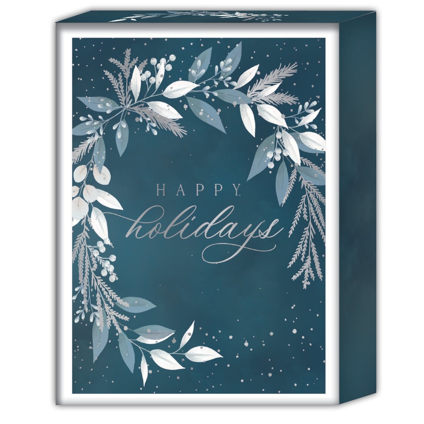 Boxed Christmas Cards- Natural Blue Wreath, Happy Holidays -16 Cards &#x26; Envelopes