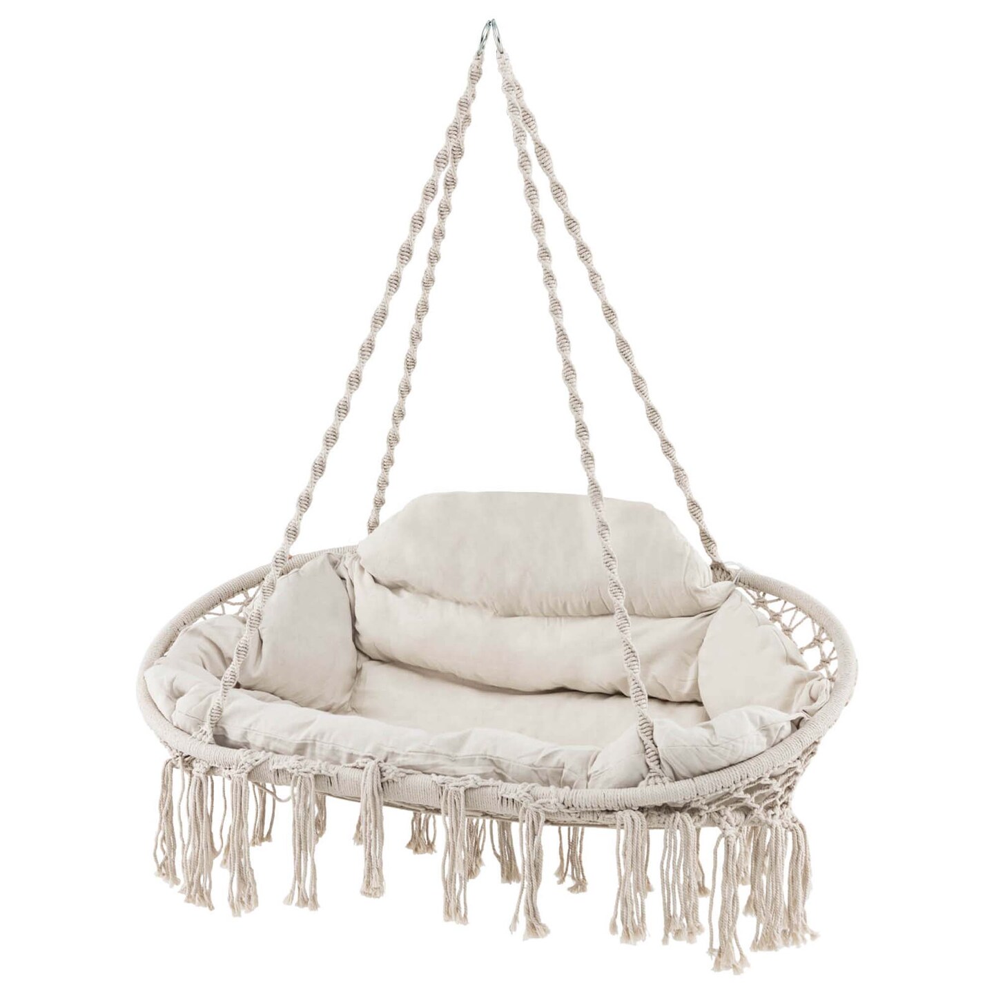 Costway Swing Chair Hand-Woven Rope Hanging Chair with Thick Cushion &#x26; Folding Metal Frame