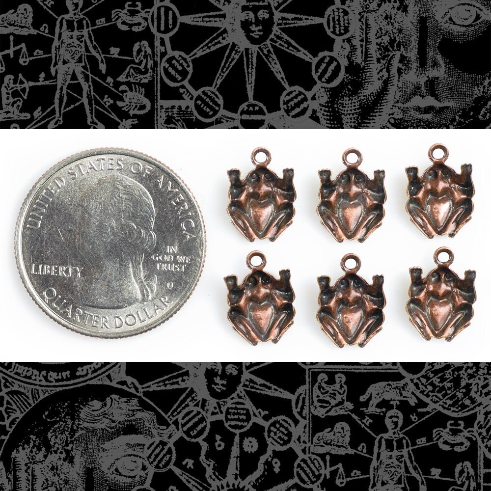Mini Frog Antiqued Copper Plated Brass Charms - Set of Six - C-C111
