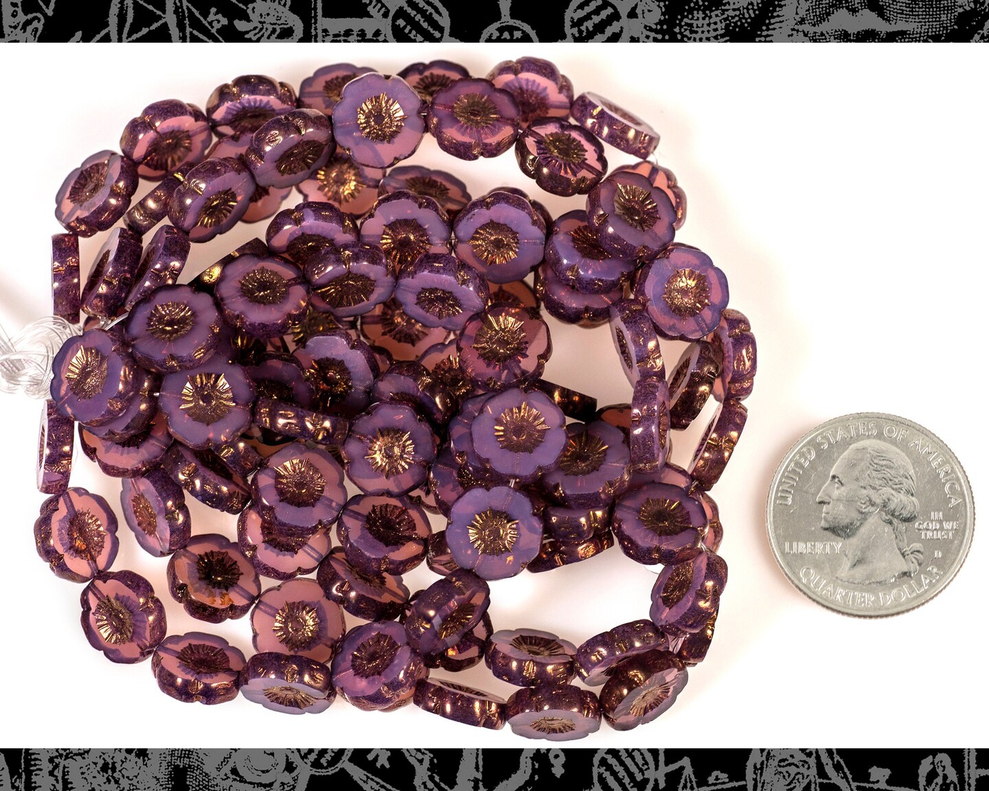 Lavender with Copper Wash 14mm Hibiscus Flower Glass Beads One Strand 15 Beads - Bead-FB17