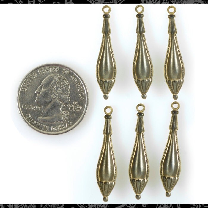 Antiqued Brass Victorian style Drop Charms - Set of Six - AB-C65
