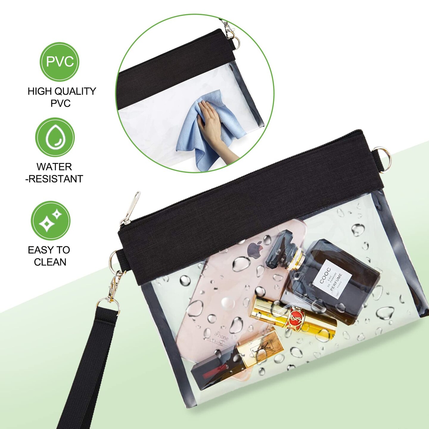 Clear Crossbody Purse Bag Stadium Approved Clear Tote Bag for Work Concert Sports(Black)