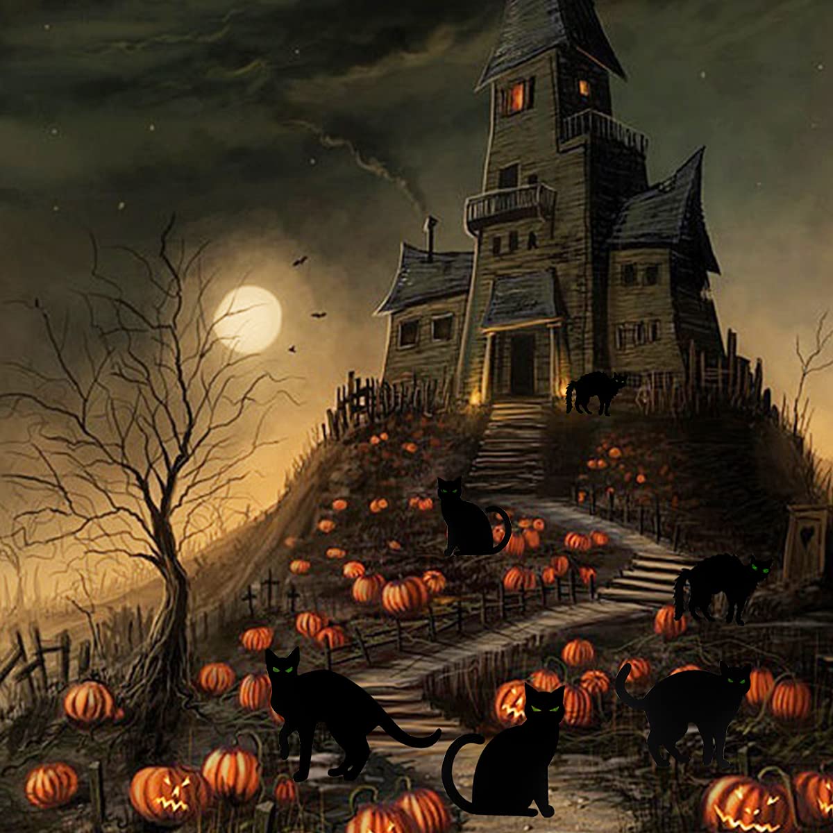 6 Pieces Halloween Black Cat Yard Signs with Stakes Scary Silhouette Halloween Decorations for Outdoor Yard Lawn Garden Halloween Decor