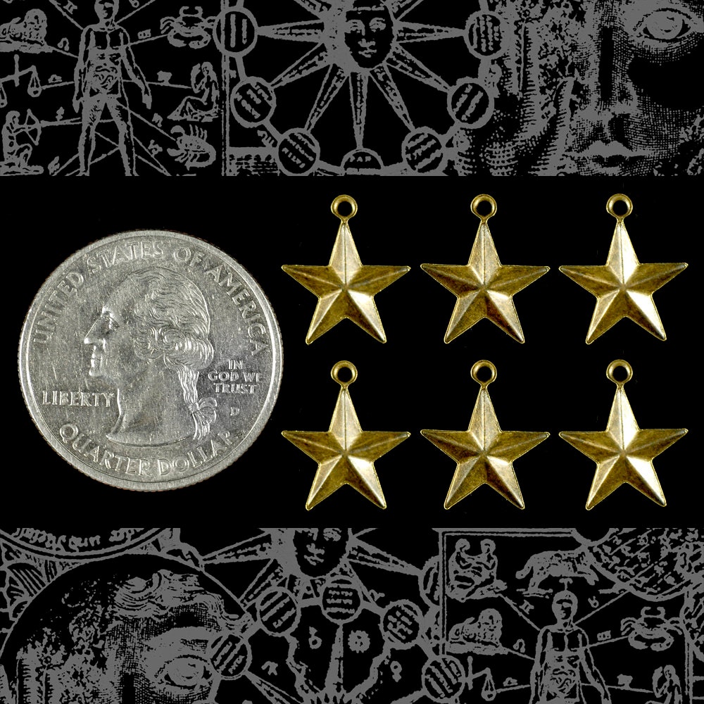 Antiqued Brass Small Star Charms - Set of Six - XXX - AB-C181