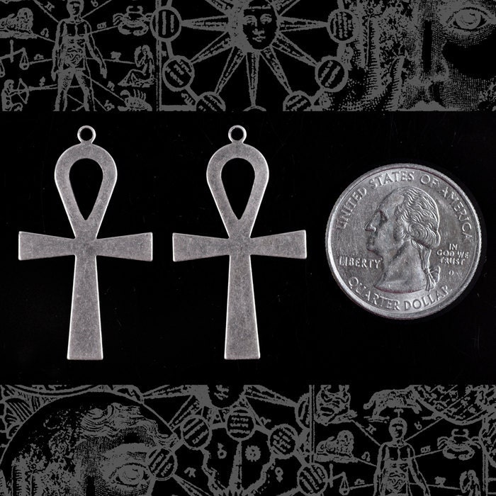 Antiqued Silver Plated Brass Ankh Pendants - Set of Two - S-P56