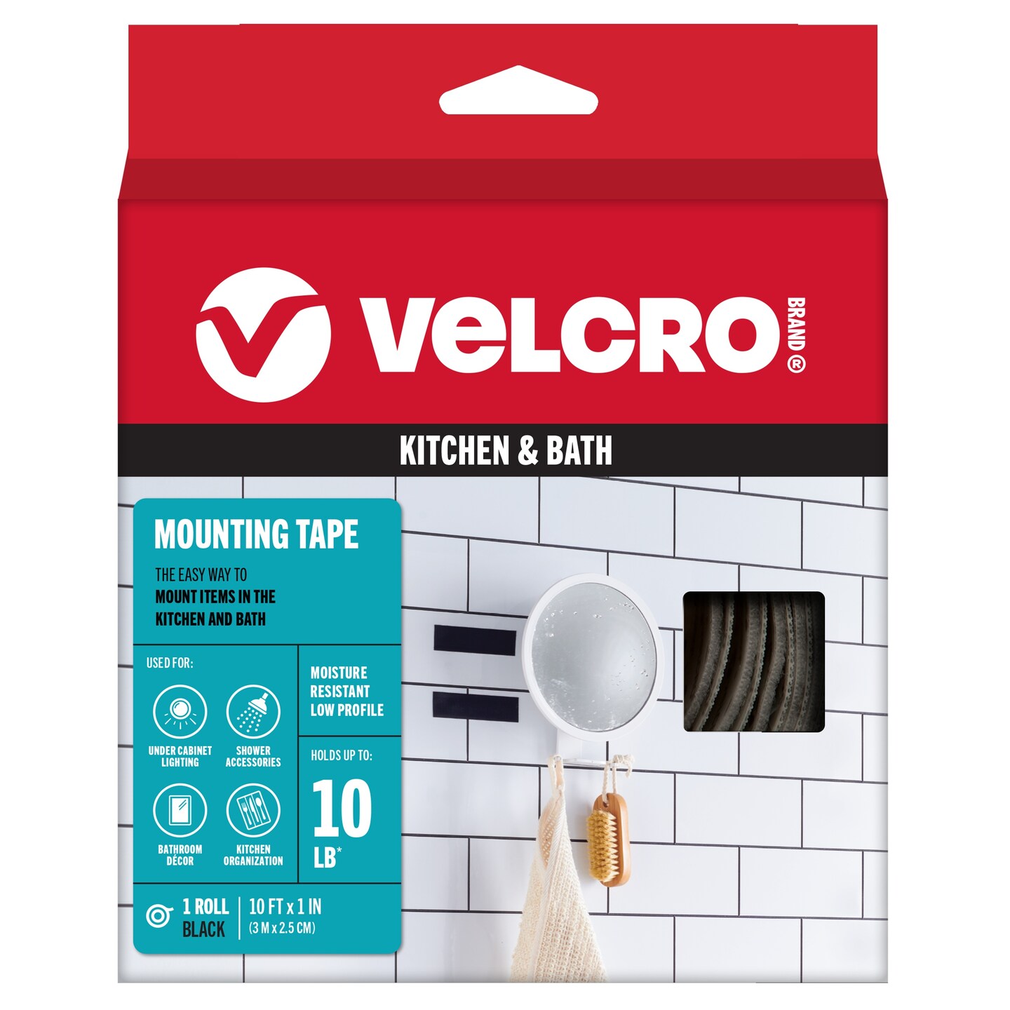 VELCRO(R) Brand Industrial Strength Low Profile Tape 1"X10'-Black