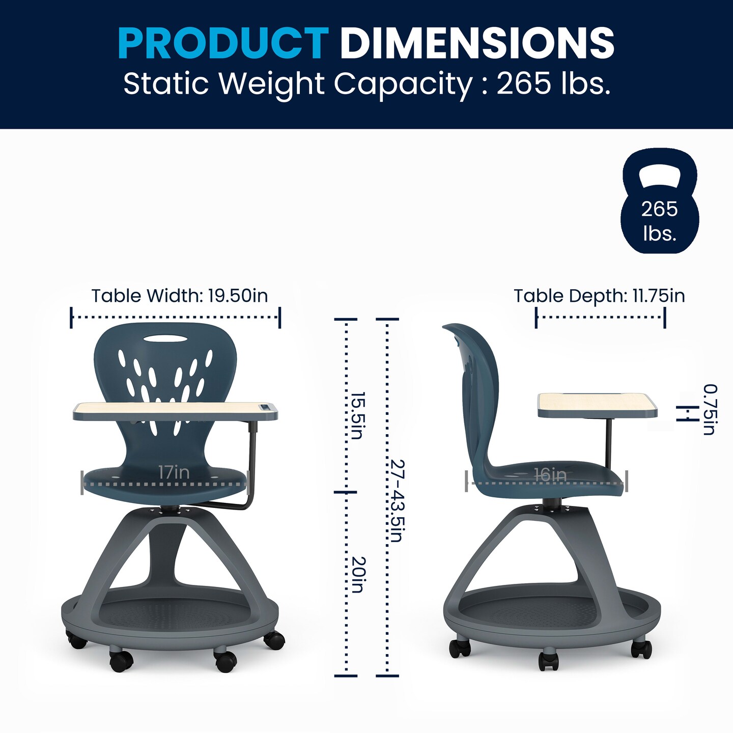 Emma and Oliver Mobile Desk Chair - 360&#xB0; Tablet Rotation and Storage Cubby