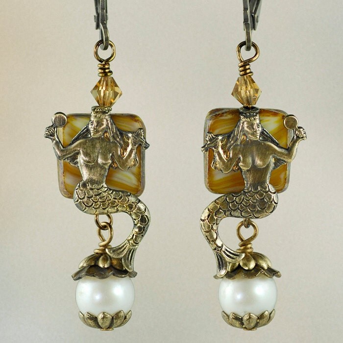 Raw Brass Mermaid Charms - Six Sets of Two - B-C69