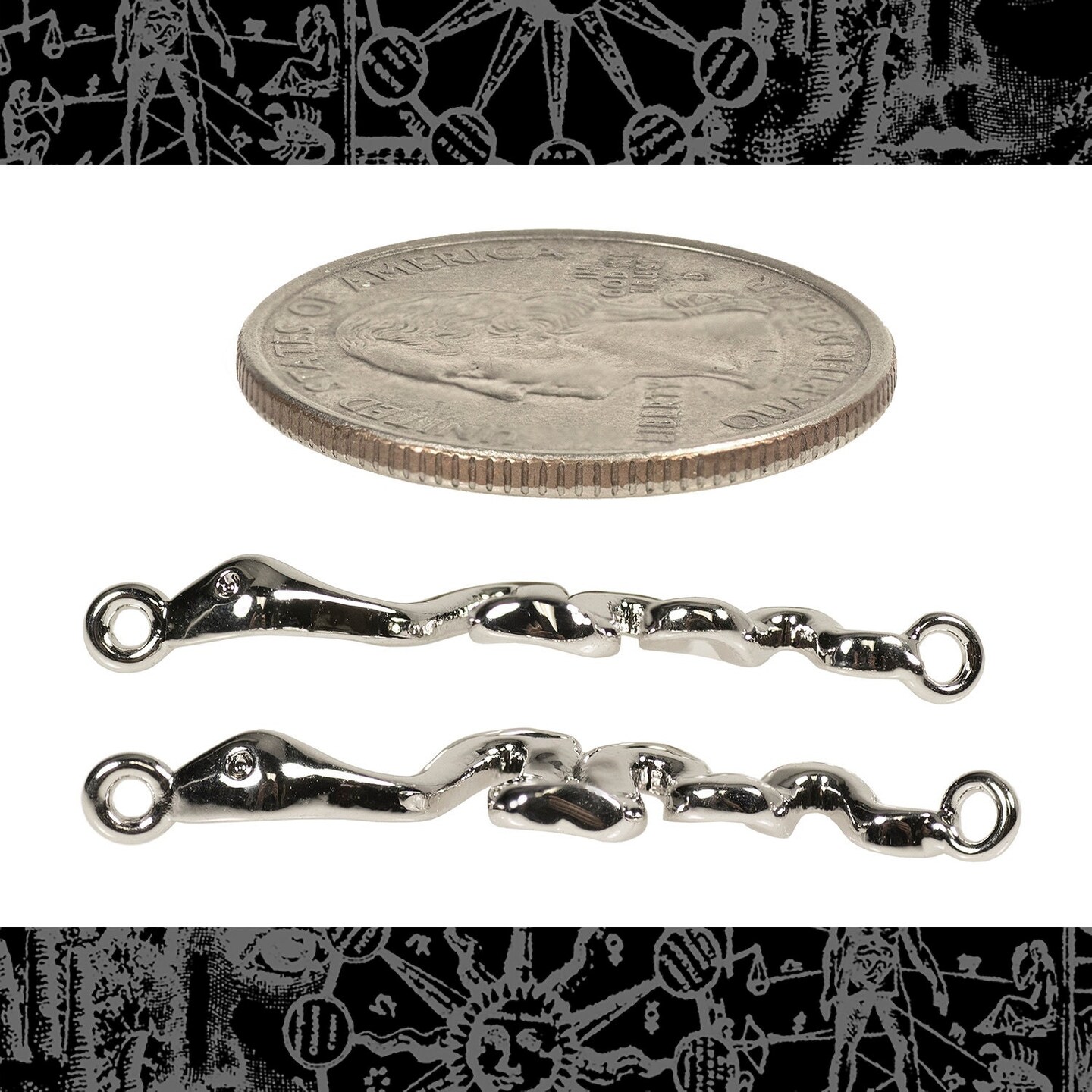 Antiqued Silver Plated Brass Snake Connectors - Set of Two - S-2C90