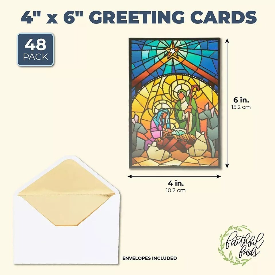 48 Pack Religious Christmas Cards Boxed with Envelopes, Holiday Greeting 4x6&#x201D;
