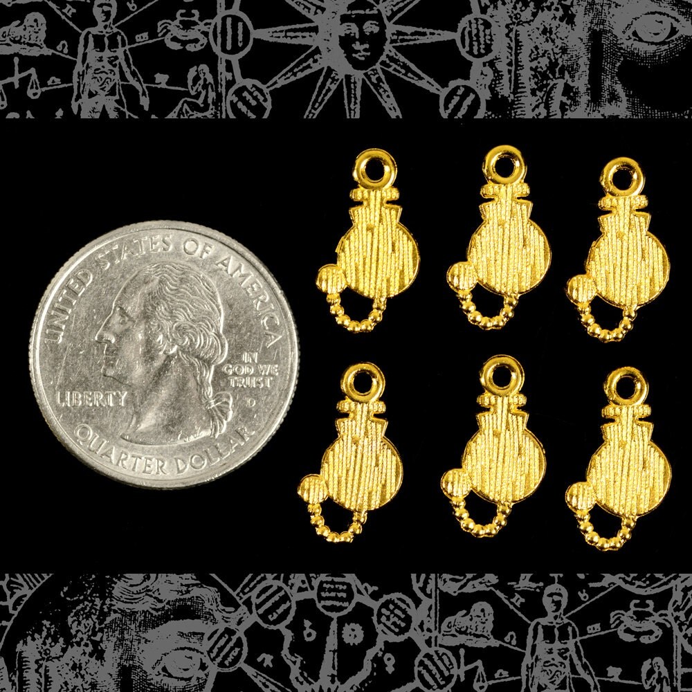 Gold Finish Tiny Pocket Watch Charms with Rhinestone - Set of Six - ZG-C18