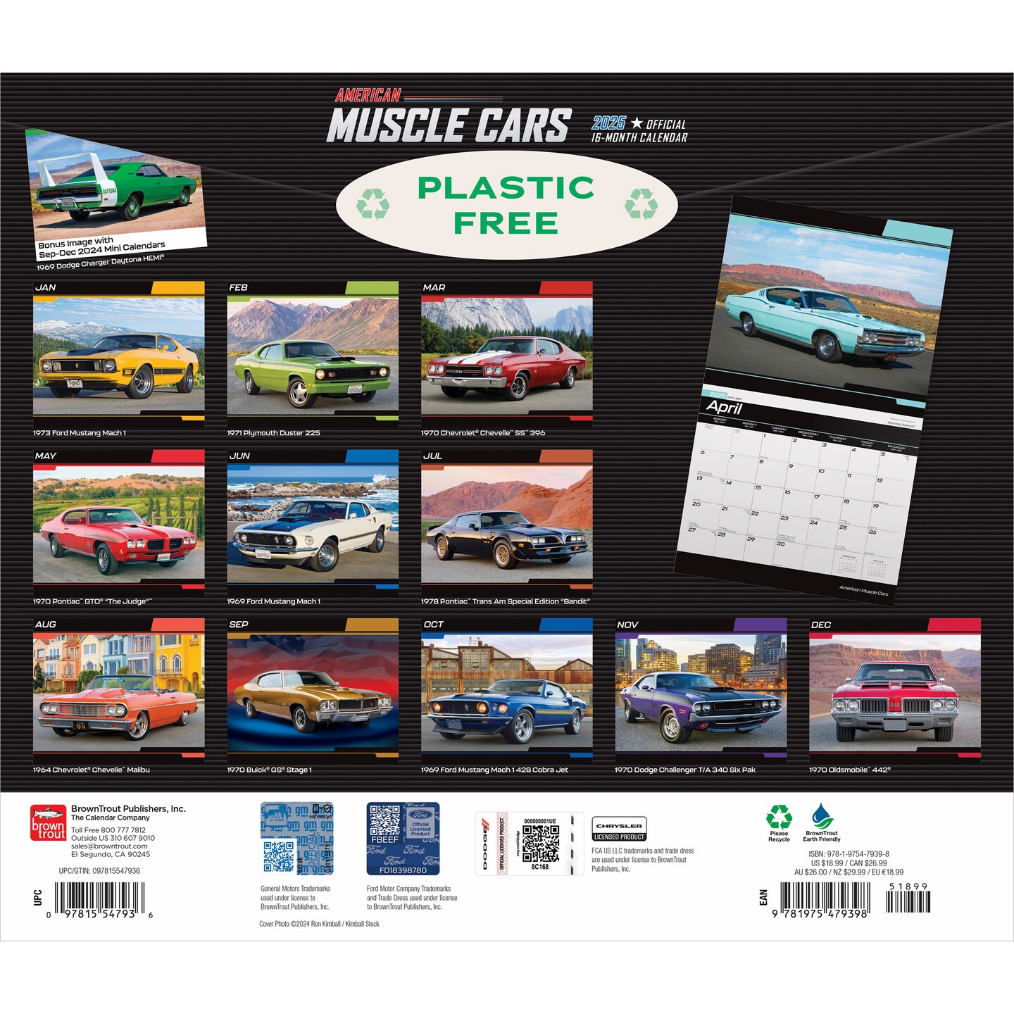 American Muscle Cars OFFICIAL | 2025 14 x 24 Inch Monthly Deluxe Wall Calendar | Foil Stamped Cover | Plastic-Free | BrownTrout | Racing Ford Chevrolet Chrysler Oldsmobile Pontiac