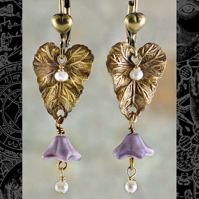 Raw Brass Heart Shaped Leaf Charms - Set of Six - XXX - B-C49