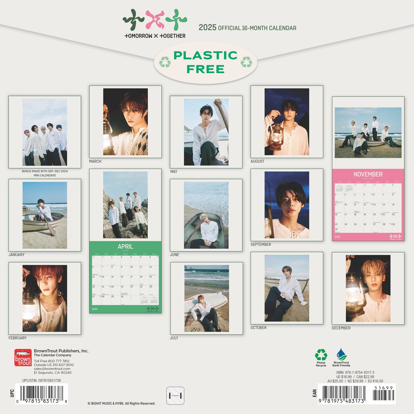 TXT OFFICIAL | 2025 12 x 24 Inch Monthly Square Wall Calendar | Plastic-Free | BrownTrout | K-Pop Korean Boy Band Temptation