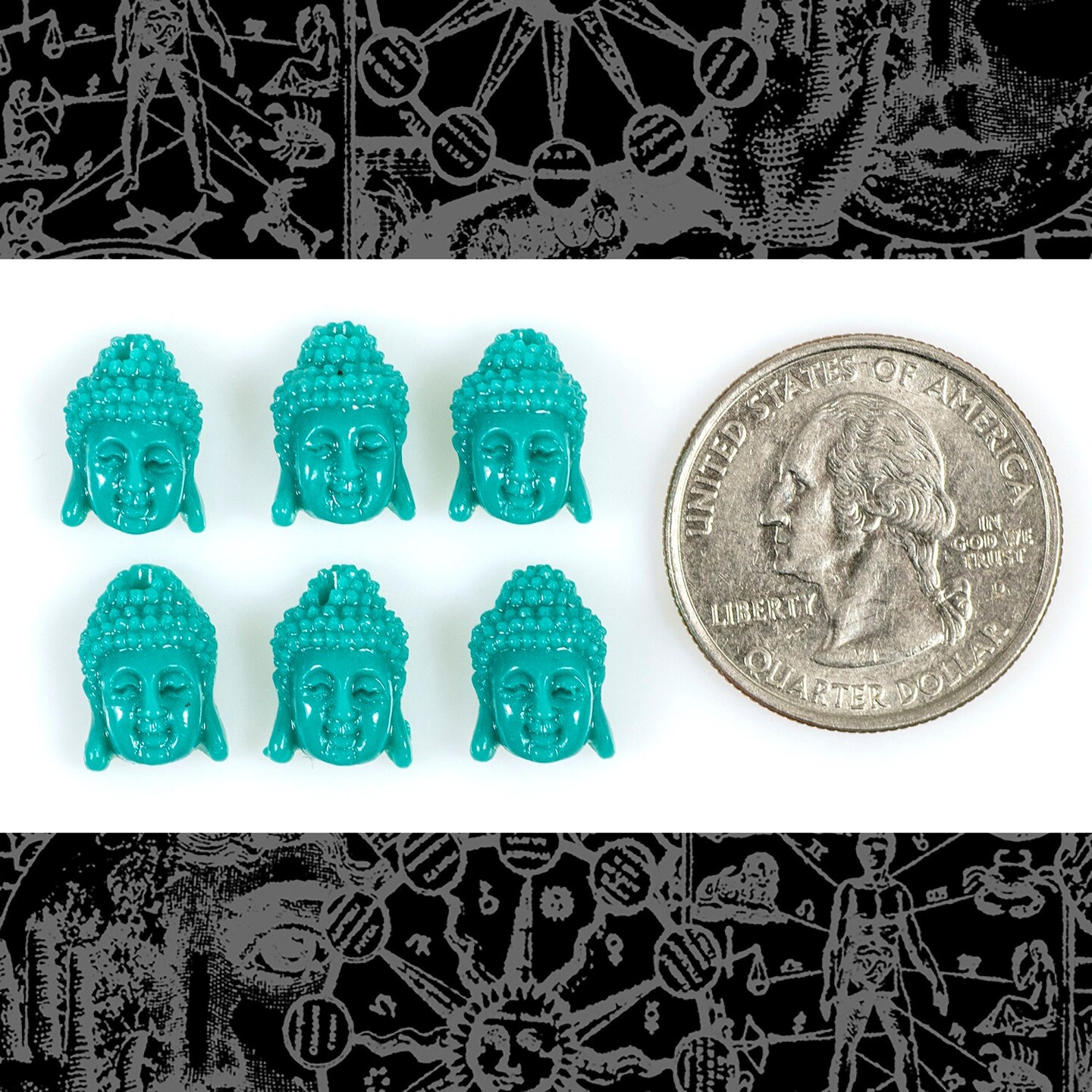 Turquoise Colored Buddha Beads - Resin - Set of Six - Bead-B64