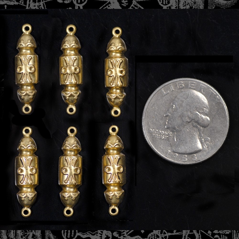 Raw Brass Carved Bannister Connectors - Set of 6 - B-2C04