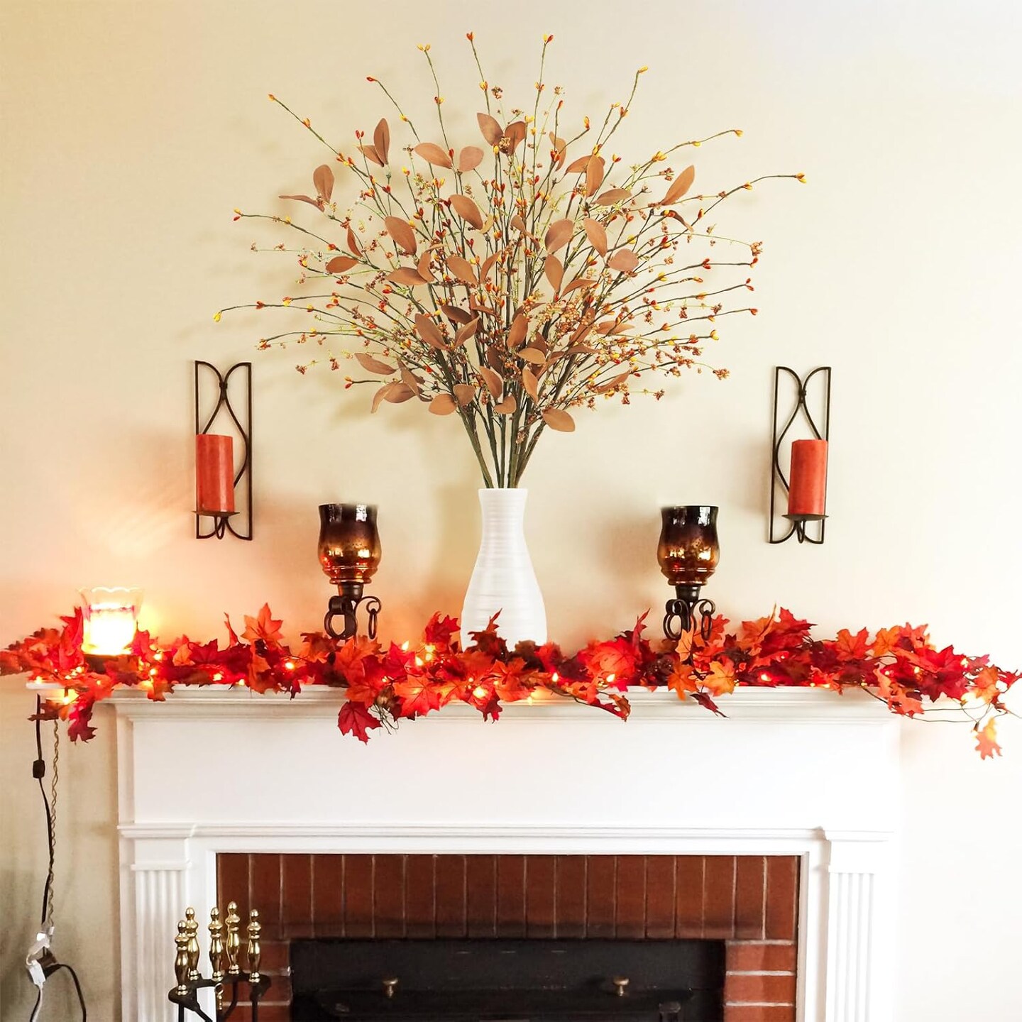 8Pcs Fall Floral Stems, 29.5&#x201D; Fall Leave Stems with Berry Autumn Berry