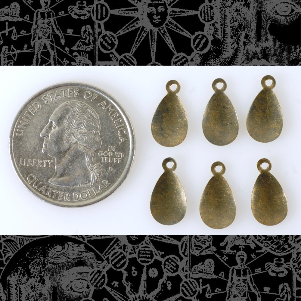 Antiqued Brass Hammered Mini Teardrop Charms - Set of Six - AB-C117