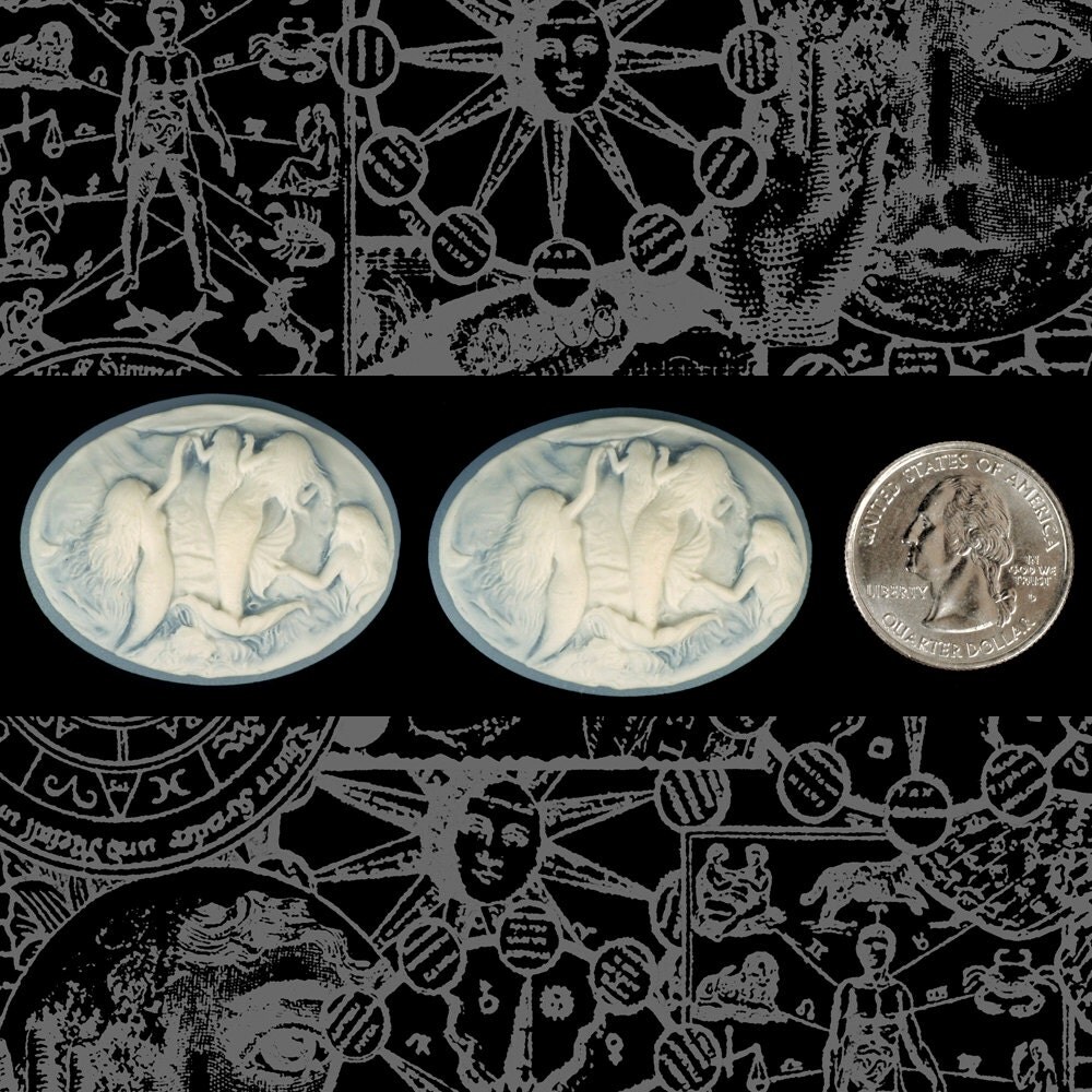 Blue and White Mermaid Cameos 30mm x 40mm Cameos - Set of Two - CAM155