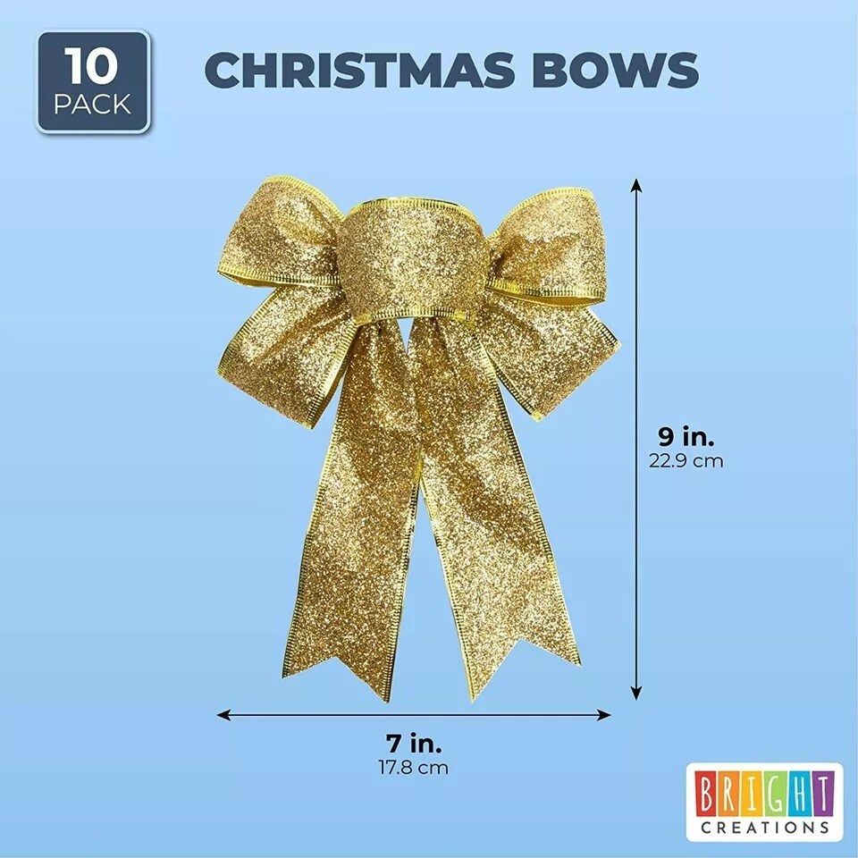 Set of 10 Christmas Bows for Gift Wrapping Wreaths Holiday Party Present 7x9”
