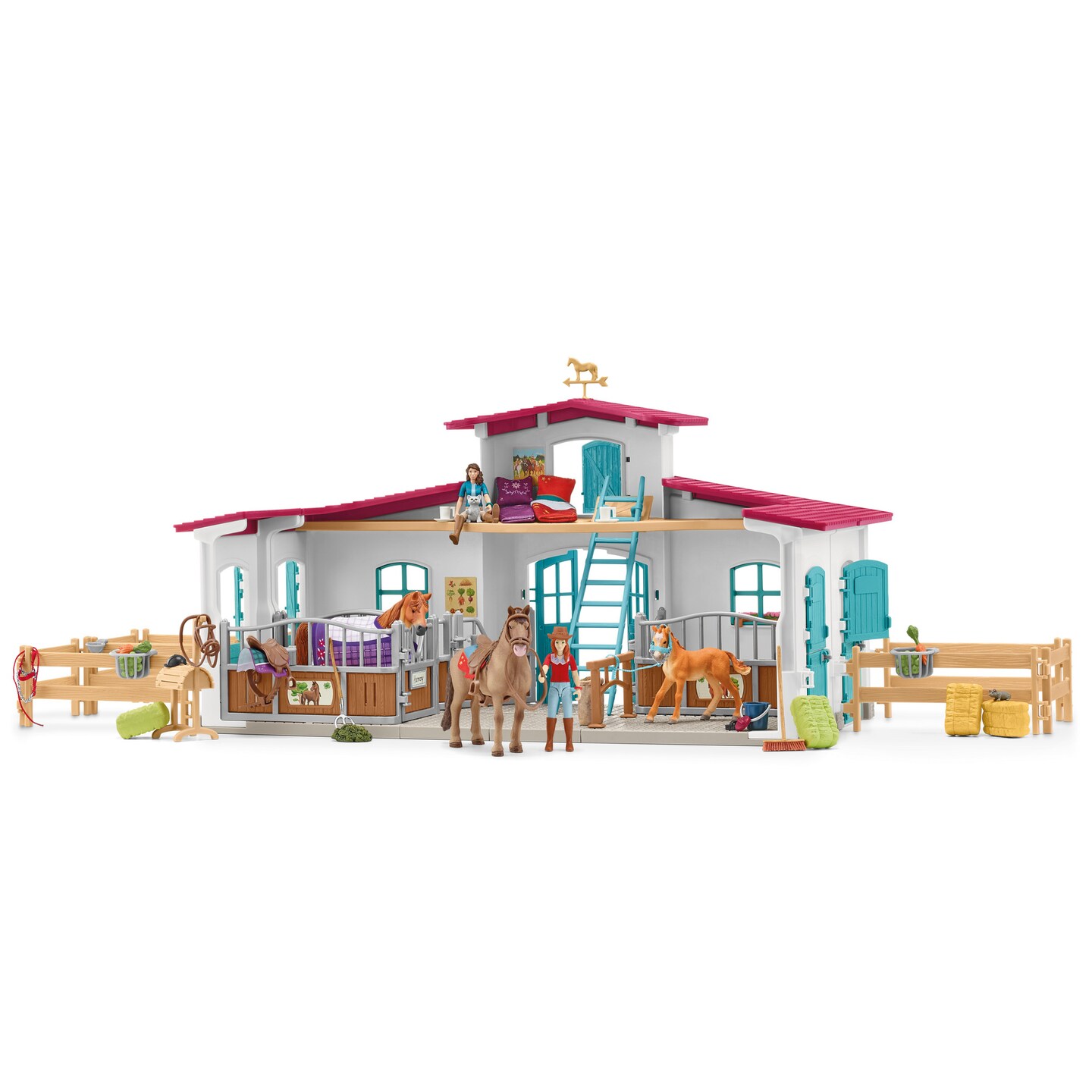 Schleich Horse Club: Lakeside Riding Center - 115pc Playset, Full Horse Stable Set, Horse Animal &#x26; Human Figurines, Accessories, Pony Toy, Kids Age 5+
