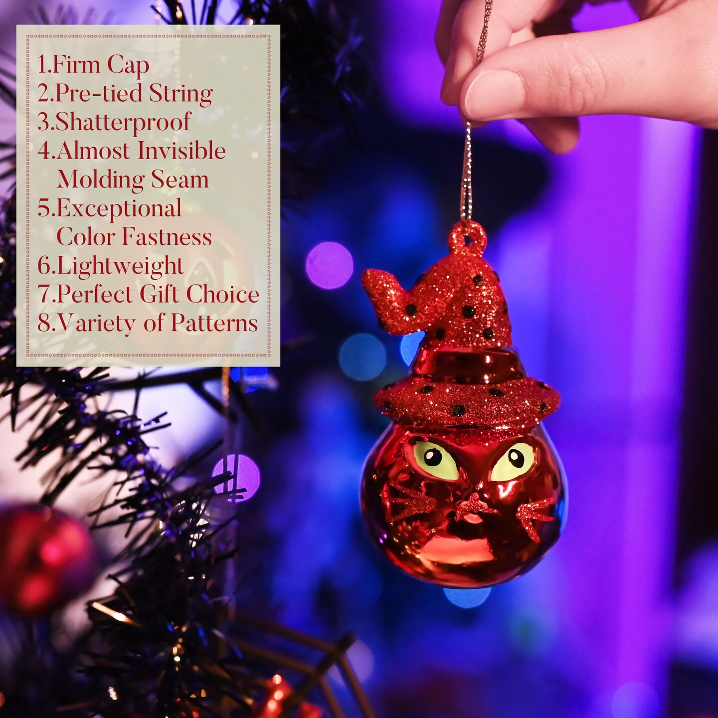 24 Pieces  Halloween Ornaments Tree Decorations, Shatterproof Cats Jack-o&#x27;-Lantern Pumpkin Vintage Decorative Hanging Ball Ornaments Set for Small Tree, Cute Holiday Party Indoor Home Decor