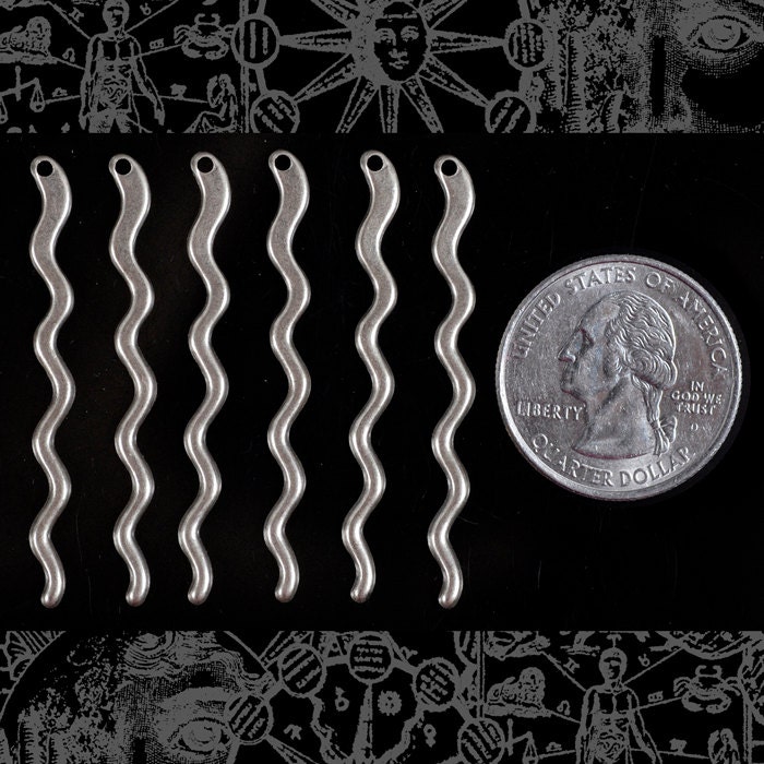 Antiqued Silver Plated Brass Long Snake Charms - Set of Six - S-C88
