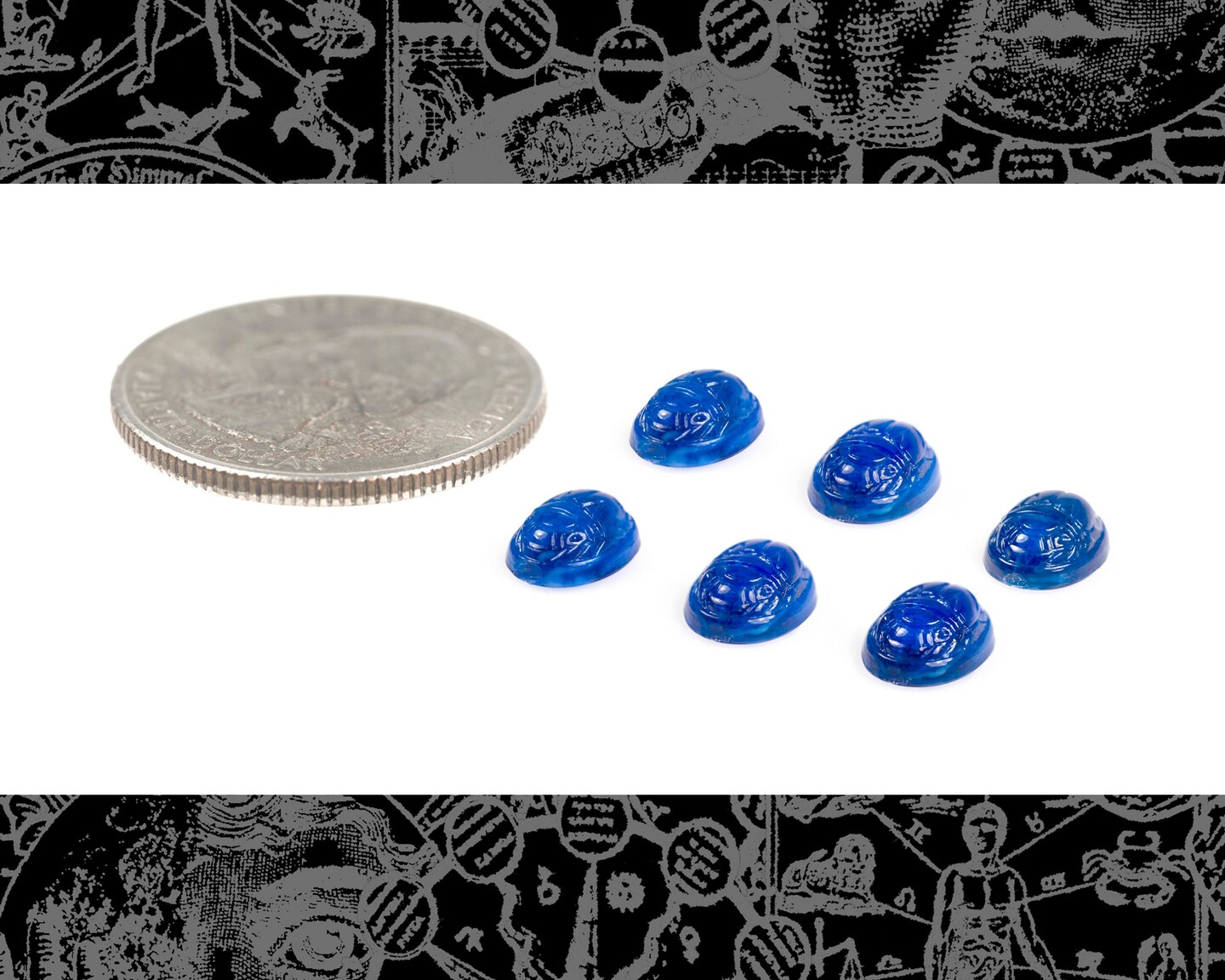 Lapis Resin Carved Scarabs 8mm x 6mm Cabochons - Set of Six - XXX - STC16