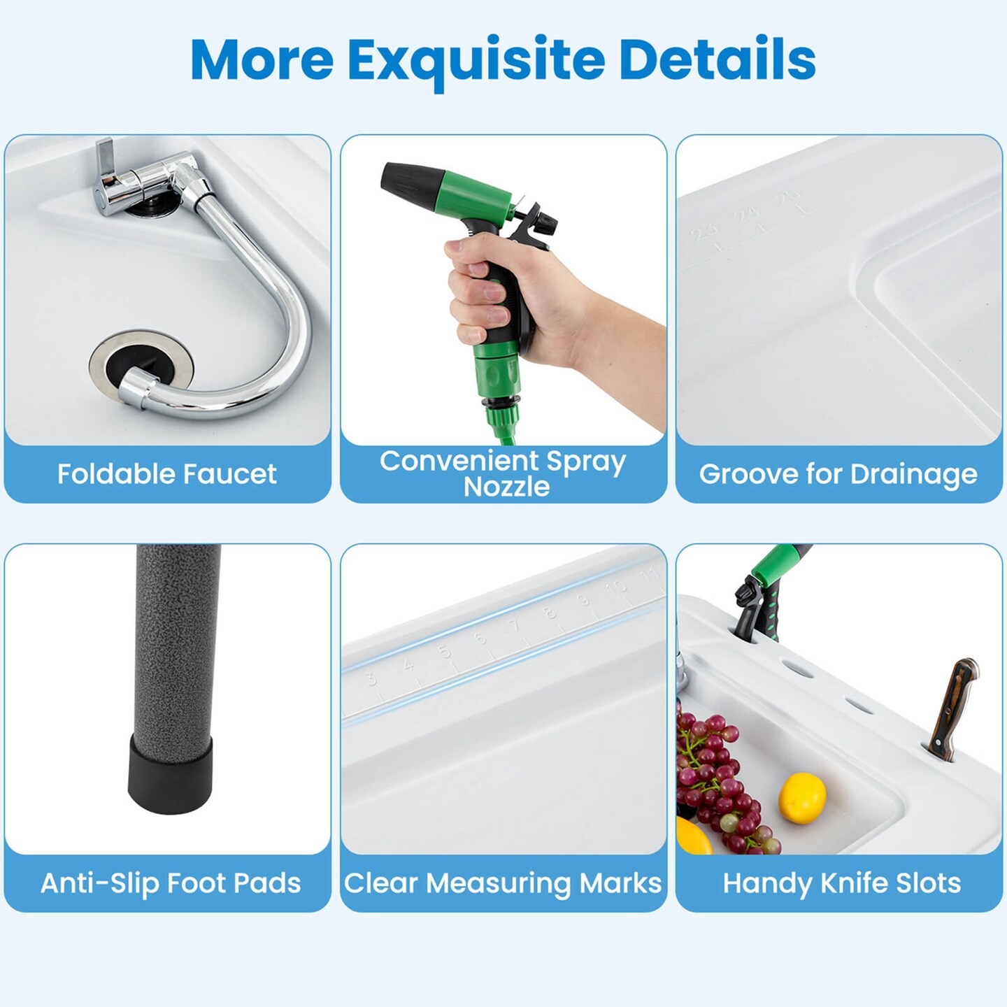 Costway Folding Fish Cleaning Table Portable Camping Table with  Faucet Hose Grid Rack