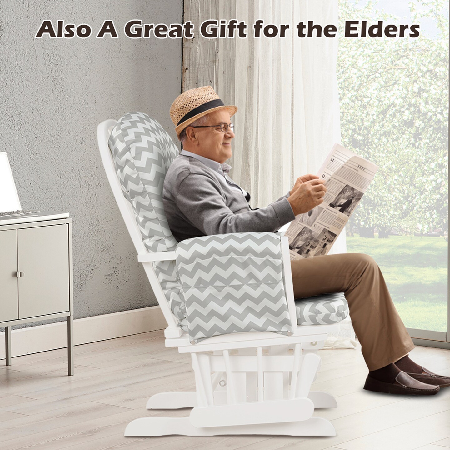 Costway Glider and Ottoman Cushion Set Wood Baby Nursery Rocking Chair Beige/Brown/Dark Grey/Light Grey/Pink/Grey
