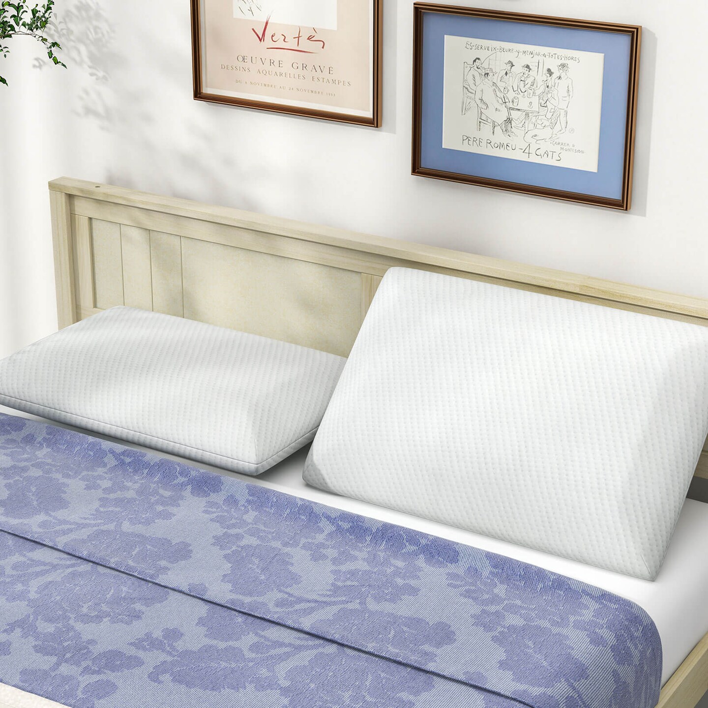 Costway Bamboo Charcoal Memory Foam Pillow Set of 2 with Machine-washable Pillowcase