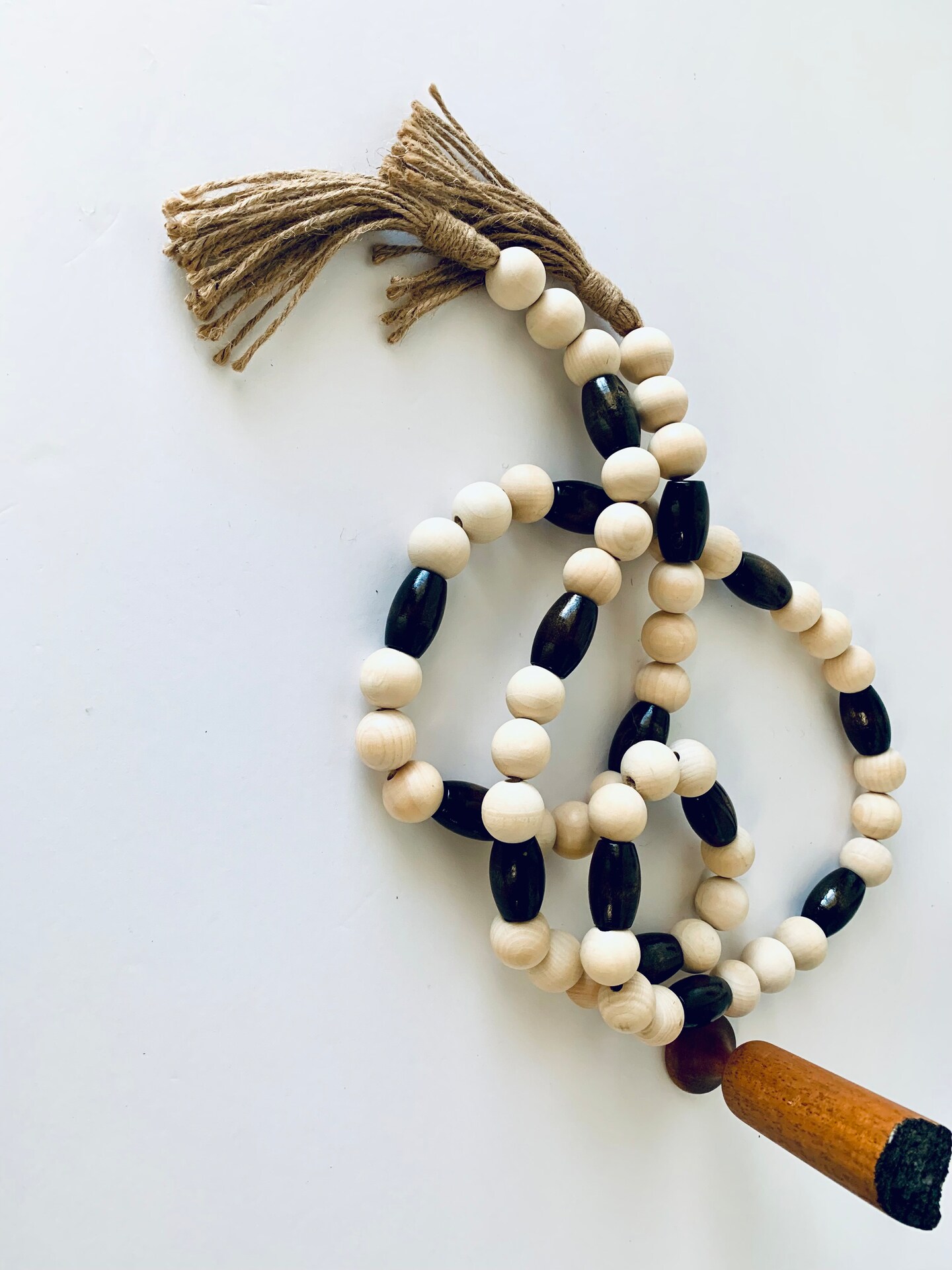 Wood Beaded Garland with Jute Tassels | Beautiful Decorative Garland with a Mix of Little and Dark Tones product 6