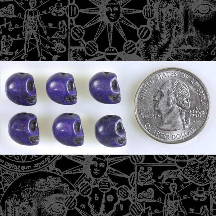 Six Purple 8mm x 10mm Skull Magnesite Beads - Bead-B22