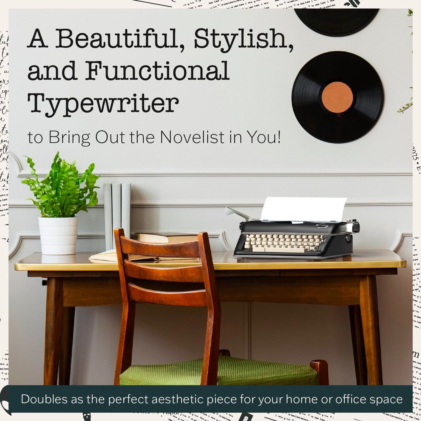 Maplefield Manual Typewriter - Vintage Typewriter for Home &#x26; Office Decor - Easy Setup, Great Gift for Writers (Black)