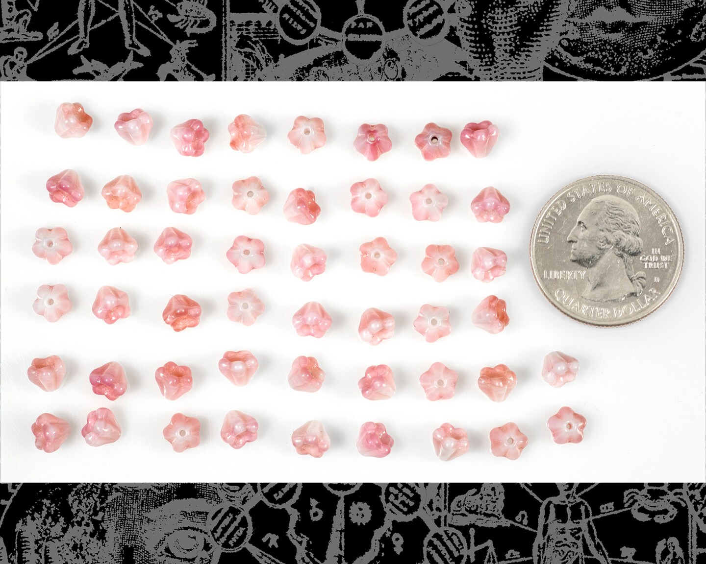 6mm x 4mm Bell Flowers Cotton Candy Pink - One Strand with apx 50 beads - XXX - GB-FB22