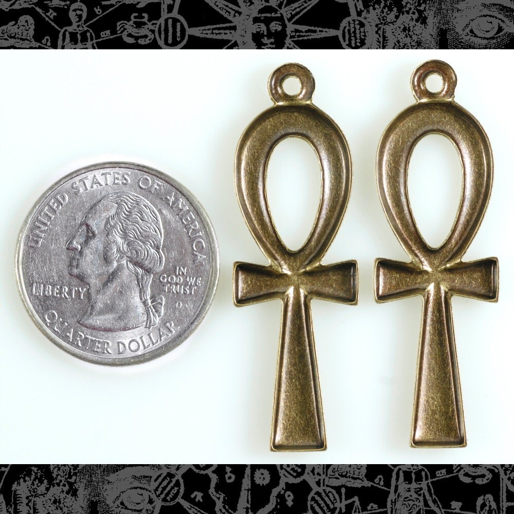 Antiqued Brass Extra Large Ankh Pendants - Set of Two - AB-P61