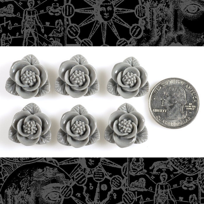 Gray Rose Cameo Cabochons 21mm x 22mm - Set of Six - Flwr86
