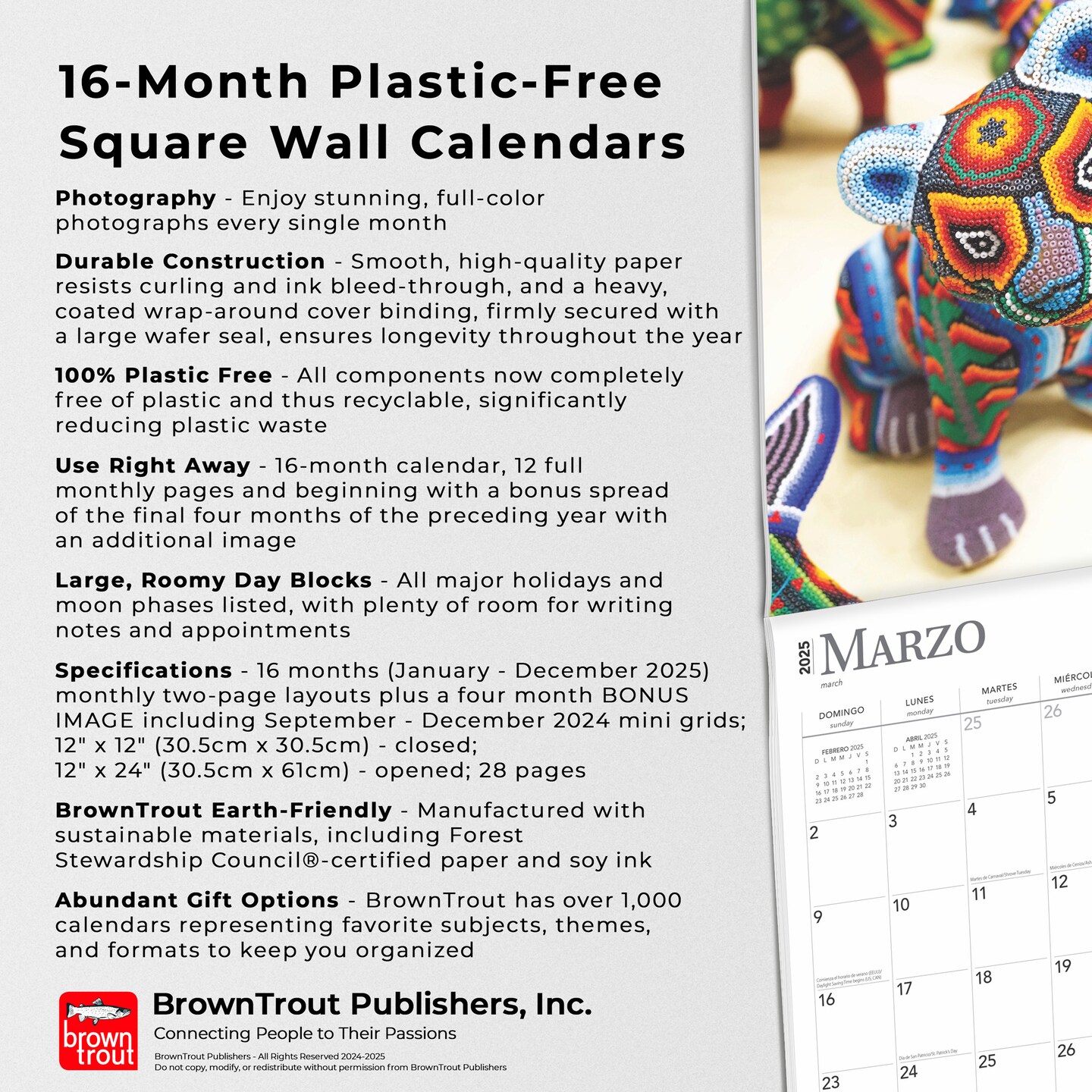 Mercados de Mexico | Markets of Mexico | 2025 12 x 24 Inch Monthly Square Wall Calendar | English/Spanish Bilingual | Plastic-Free | BrownTrout | Clothes Toys Food Shopping