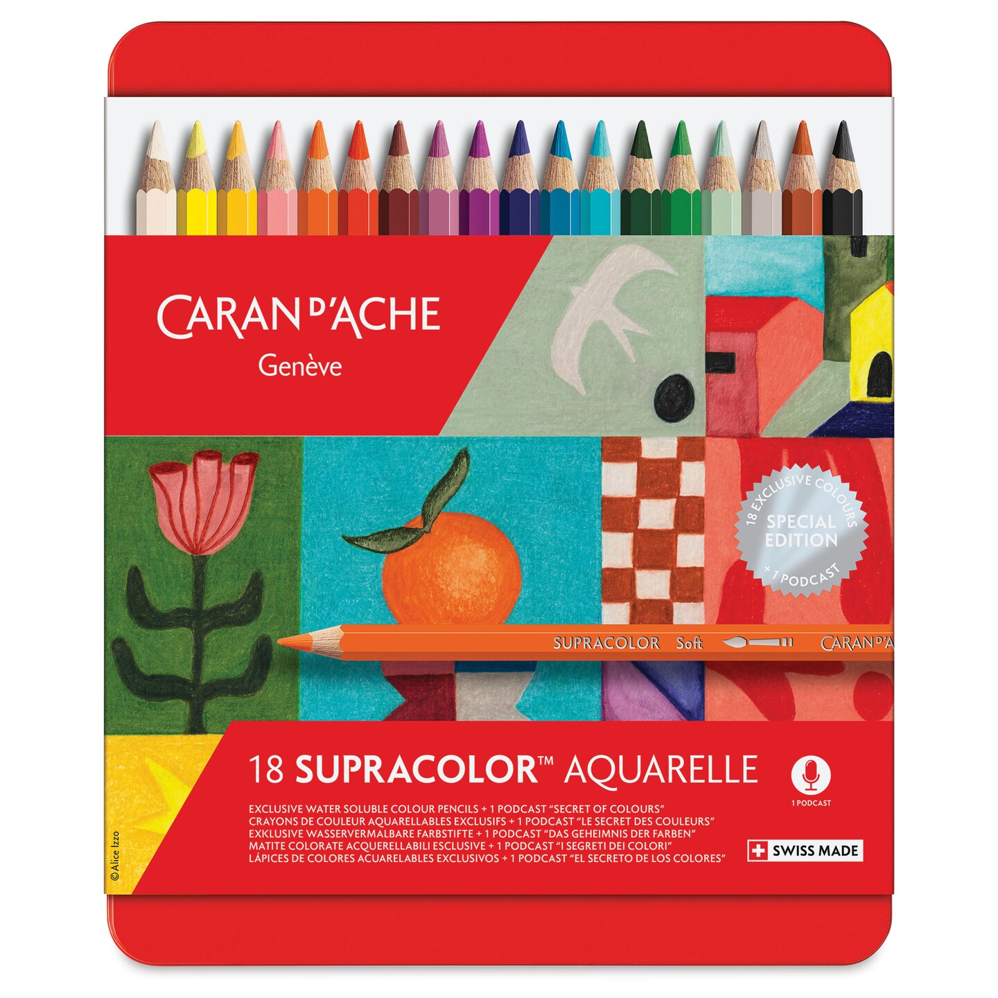 Caran d'Ache Supracolor Soft Aquarelle Pencils - Assorted Colors, Set of 18, Special Edition
